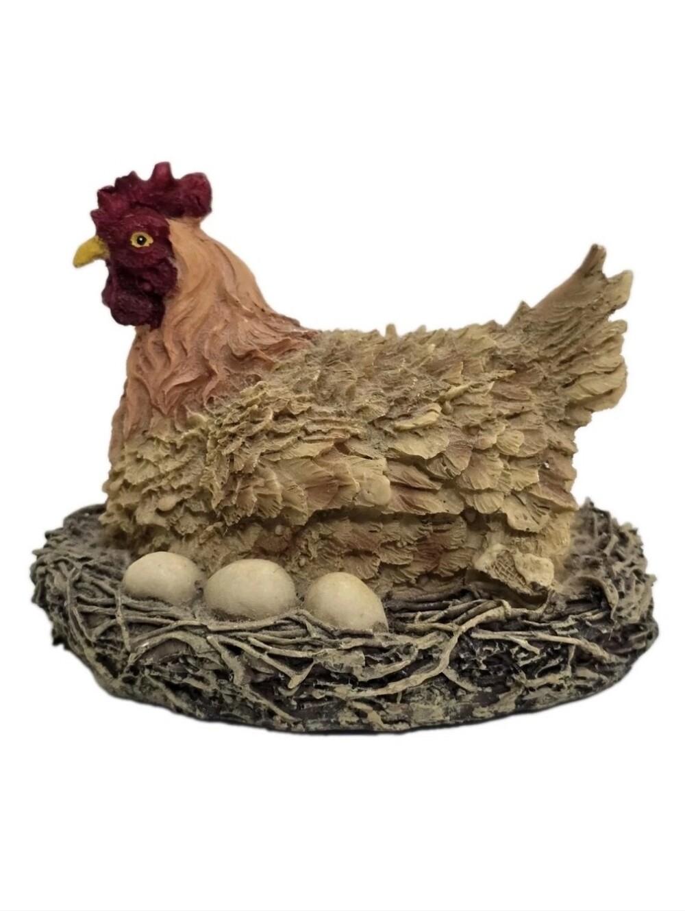 vintage‎ rustic  4" Hand Painted Ceramic Fairy Farm Garden Nesting Hen w/Eggs